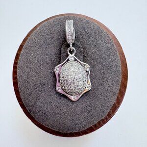 VTG Solid Sterling Silver 925 White Crystal Pavé Set Pendant Size 1" Length